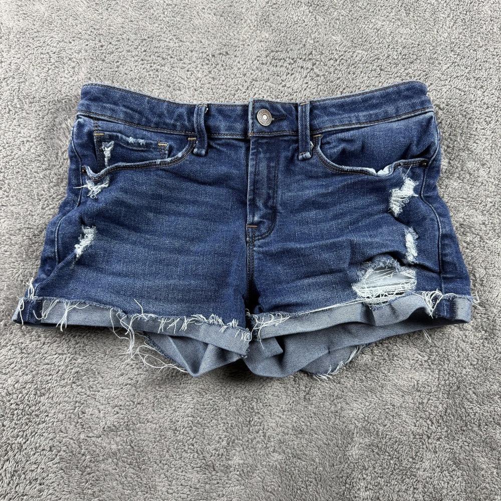 Abercrombie & Fitch Jean Shorts Womens‎ 26/2 Blue Medium Wash Harper Distressed